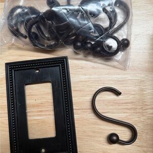 Oil-Rubbed Bronze S-Shaped Shower Hooks and Decorative Switch Plate